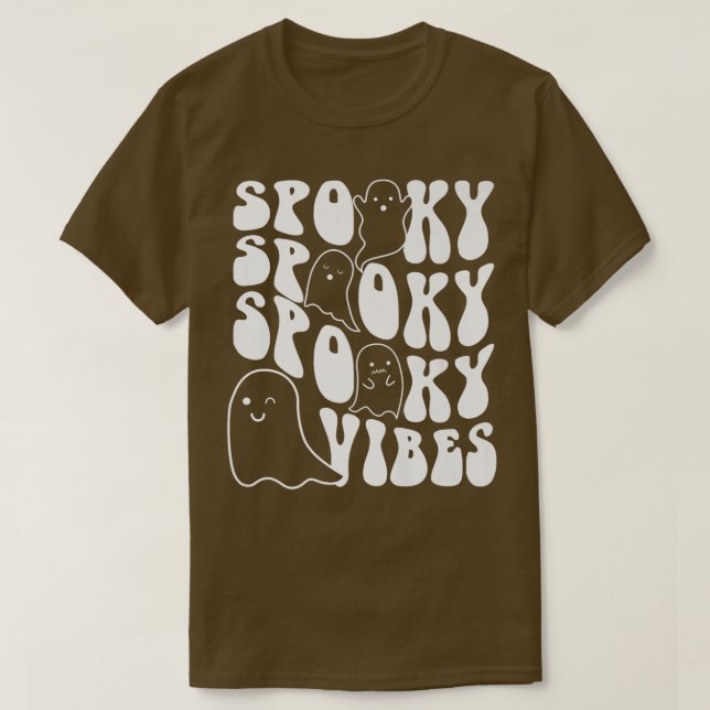 Camiseta Groovy Spooky Vibes Boo Ghost Spooky Season Engraç (Frente do Design)