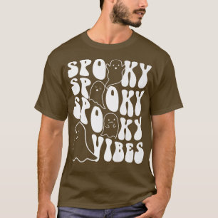 Camiseta Groovy Spooky Vibes Boo Ghost Spooky Season Engraç
