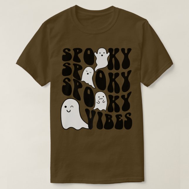 Camiseta Groovy Spooky Vibes Boo Ghost Spooky Season Engraç (Frente do Design)