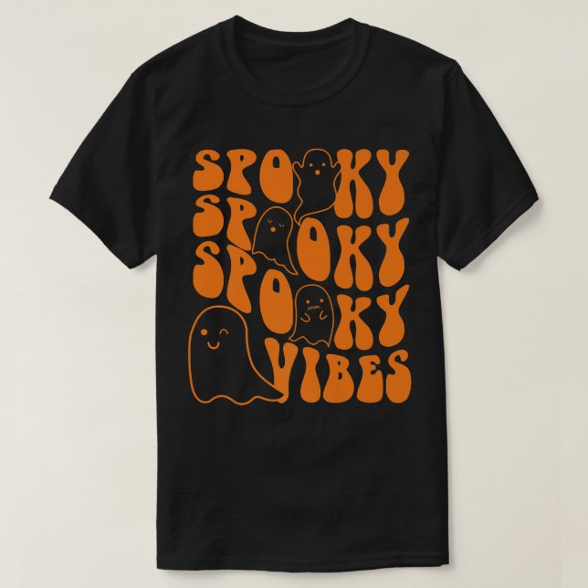 Camiseta Groovy Spooky Vibes Boo Ghost Spooky Season Hallow (Frente do Design)