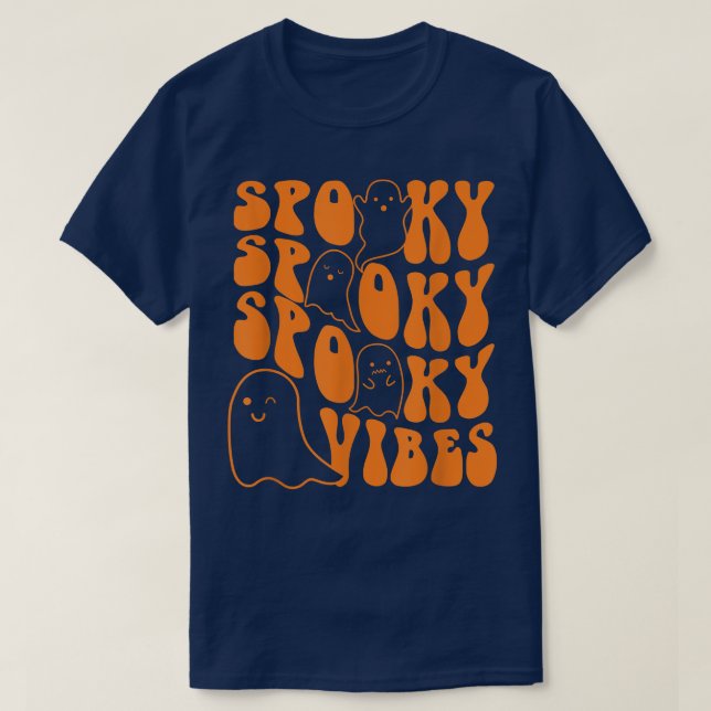 Camiseta Groovy Spooky Vibes Boo Ghost Spooky Season Hallow (Frente do Design)