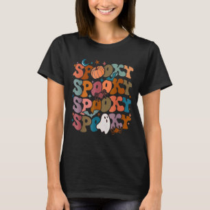 Camiseta Groovy Spooky Vibes Vintage Fantasma Floral Hippie