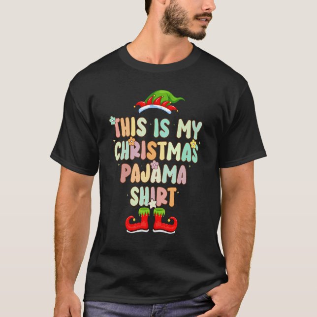 Camiseta Groovy Style Elf Hat Pajama Christmas (Frente)
