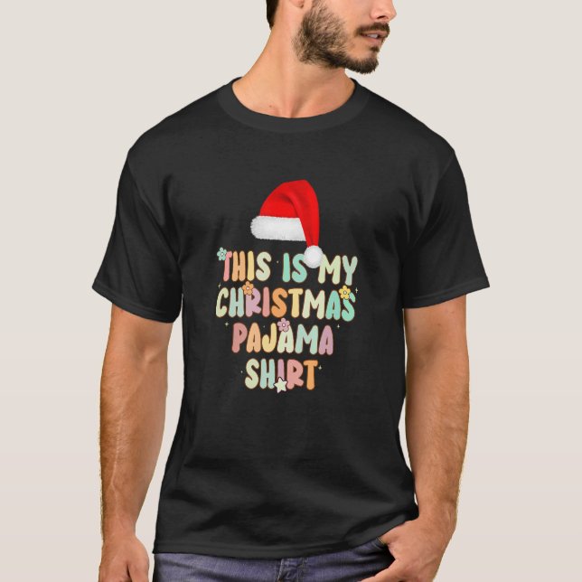Camiseta Groovy Style Santa Hat Pajama Christmas Merry Chri (Frente)