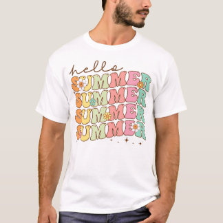 Camiseta Groovy Summer Women Men Crianças Alô Férias de Ver