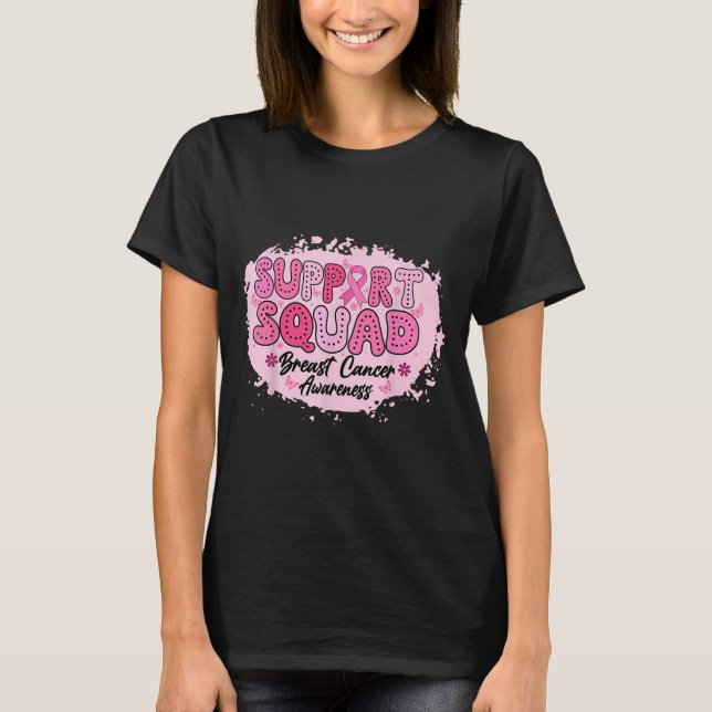 Camiseta Groovy Support Squad Breast Cancer Awarness Pink (Frente)
