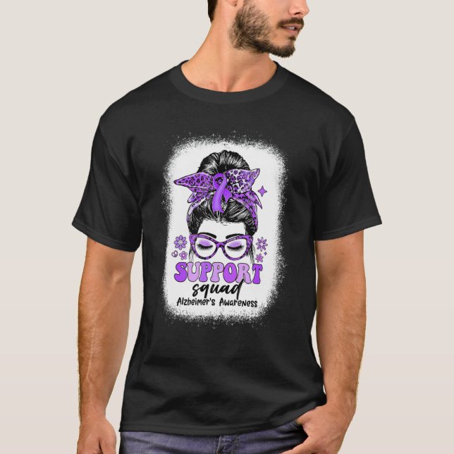 Camiseta Groovy Support Squad Messy Bun Alzheimer's Awarene (Frente)