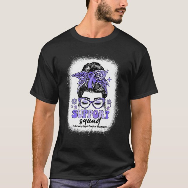 Camiseta Groovy Support Squad Messy Bun Hipertensão Pulmona (Frente)