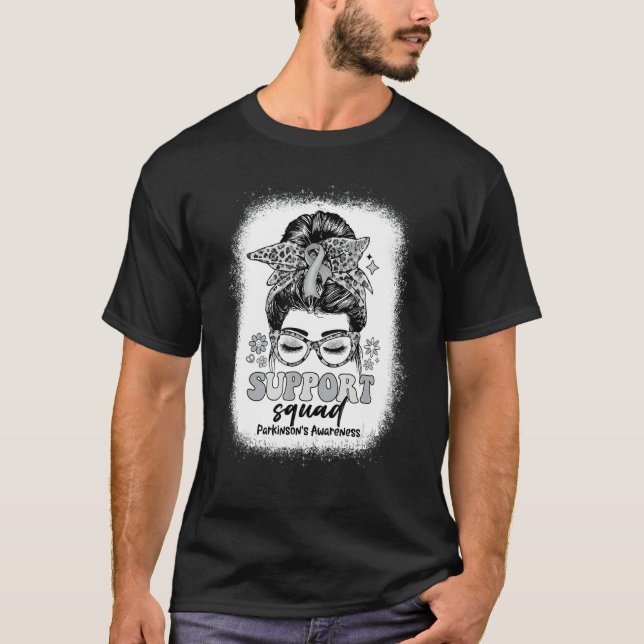 Camiseta Groovy Support Squad Messy Bun Parkinson's Awarene (Frente)