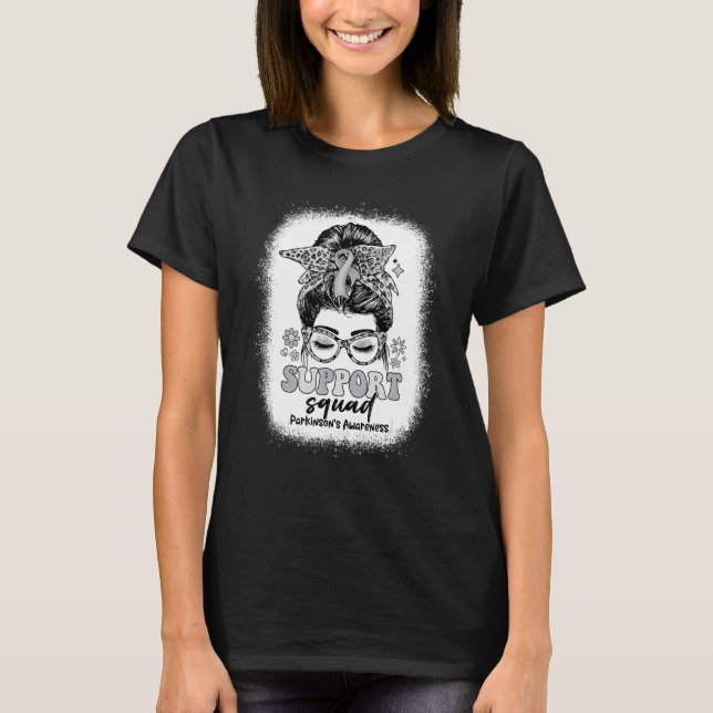 Camiseta Groovy Support Squad Messy Bun Parkinson's Awarene (Frente)