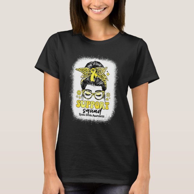 Camiseta Groovy Support Squad Messy Bun Spina Bifida Awaren (Frente)