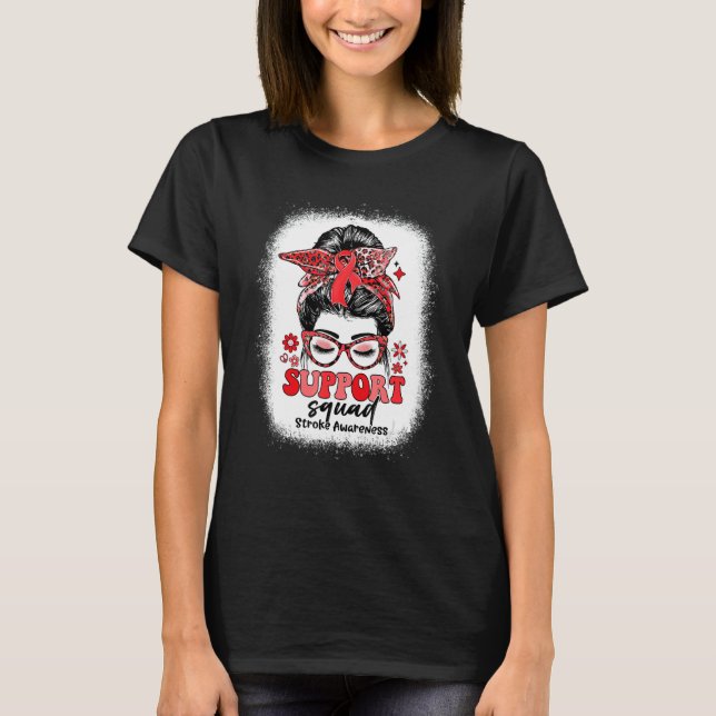 Camiseta Groovy Support Squad Messy Bun Stroke Awareness (Frente)