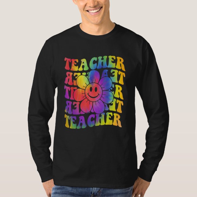 Camiseta Groovy Teacher Cute Daisy Tie Dye Happy Back To Sc (Frente)