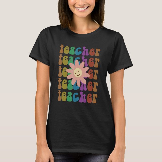 Camiseta Groovy TEACHER Smile I Teach School Elementar Squ (Frente)