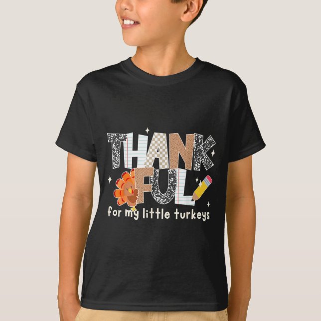 Camiseta Groovy Thankful For My Little Turkeys Thanksgiving (Frente)