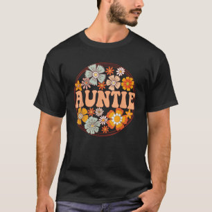Camiseta Groovy Tia Retro Flores Mulheres Dia das Mães