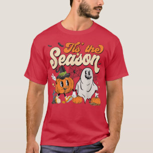 Camiseta Groovy Tis The Season Pumpkin Floral Ghost Hippie