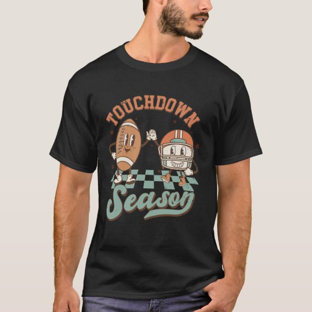 Camiseta Groovy Touchdown Season Football Lightning Bolt Ga (Frente)