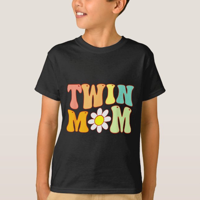 Camiseta Groovy Twin Mama Funny Mother's Day For New Mom Of (Frente)