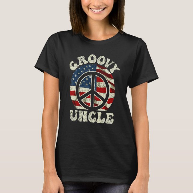 Camiseta Groovy Uncle 70s Aesthetic USA Flag Retro Uncle 1 (Frente)
