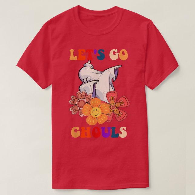 Camiseta Groovy Vamos Go Ghouls Floral Ghost Hippie Hallowe (Frente do Design)
