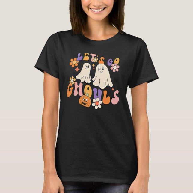 Camiseta Groovy Vamos Go Ghouls Floral Ghost Hippie Hallowe (Frente)