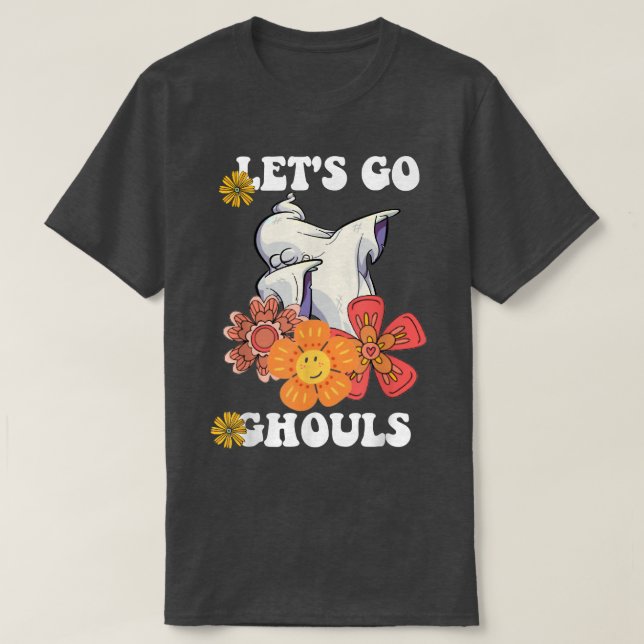 Camiseta Groovy Vamos Go Ghouls Floral Ghost Hippie Hallowe (Frente do Design)