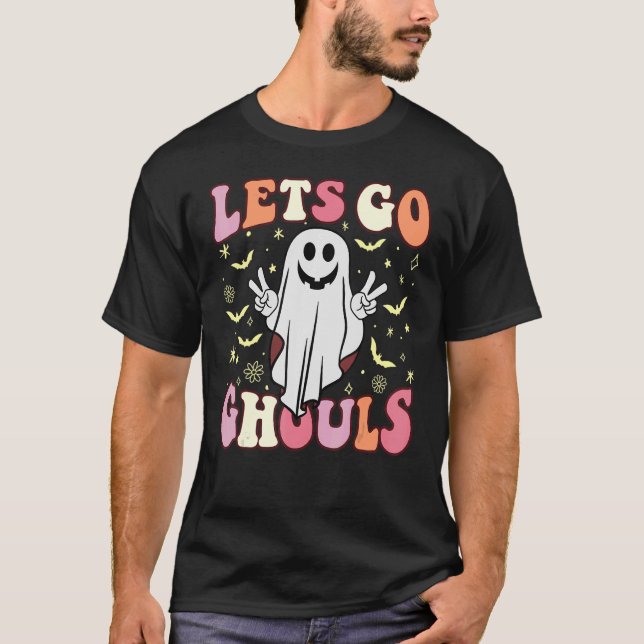 Camiseta Groovy Vamos Go Ghouls Floral Ghost Hippie Retro H (Frente)