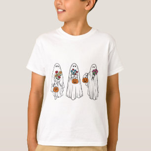 Camiseta Groovy Vintage Floral Ghost Cute Halloween Spooky