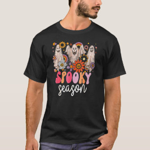 Camiseta Groovy Vintage Floral Ghost Cute Halloween Spooky