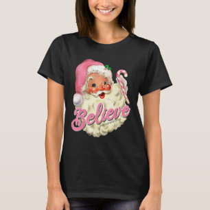 Camiseta Groovy Vintage Papai Noel Rosa Acredite Natal