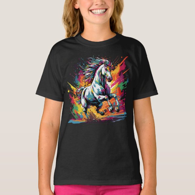 Camiseta Groovy Vintage Race Horse Pop Art (Frente)