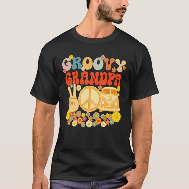 Camiseta Groovy Vovô Retro Correspondente Chá de fraldas F (Frente)