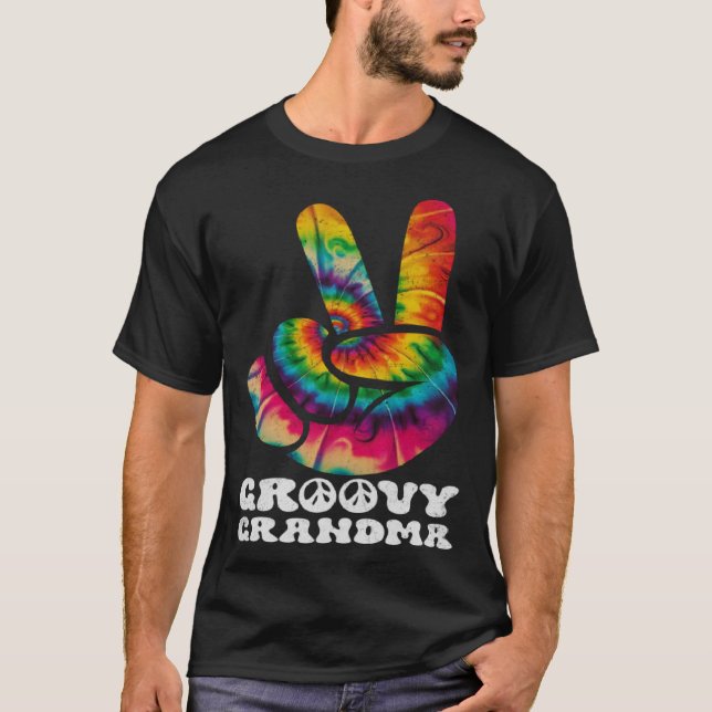 Camiseta Groovy Vovó Sinal de Paz Hipie Tie Dye (Frente)