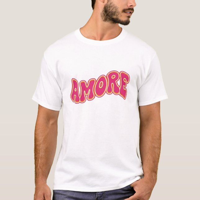 Camiseta Groovy Wavy Text AMORE Retro 70s Valentine  (Frente)
