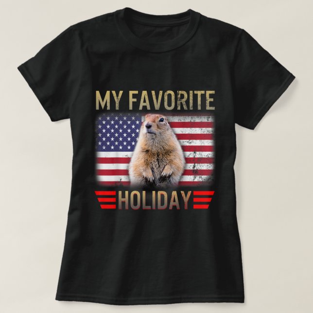 Camiseta Groundhog Day 2021 My Favorite Holiday USA Flag Wo (Frente do Design)