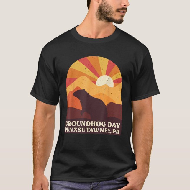 Camiseta Groundhog Day Punxsutawney PA Men Women Retro Vint (Frente)