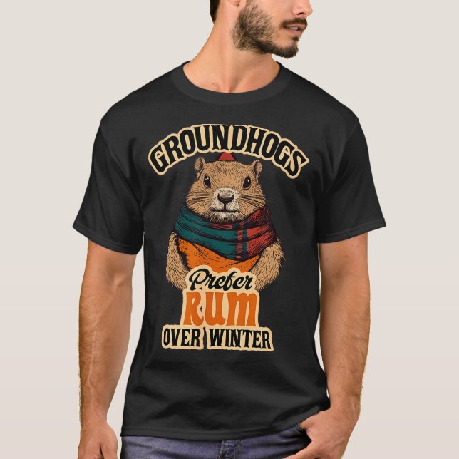 Camiseta Groundhogs Prefer Rum Over Winter  (Frente)