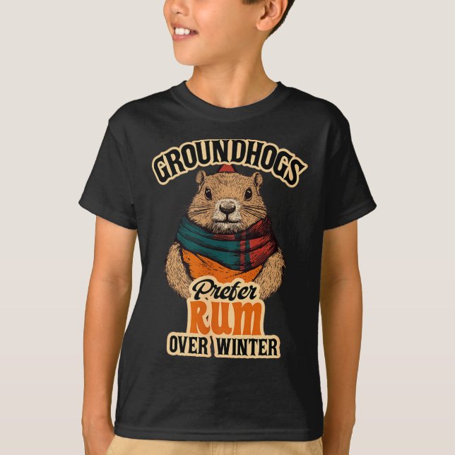 Camiseta Groundhogs Prefer Rum Over Winter  (Frente)