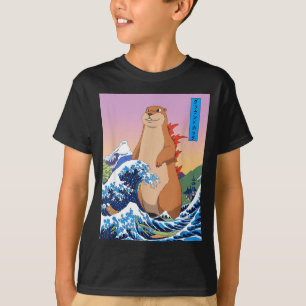 Camiseta Groundhogzilla Engraçado Japonês Grande Onda Anime