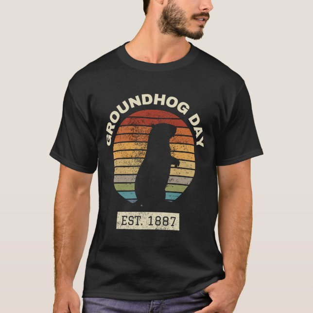 Camiseta Groundog Day Retro Vintage Sunset (Frente)