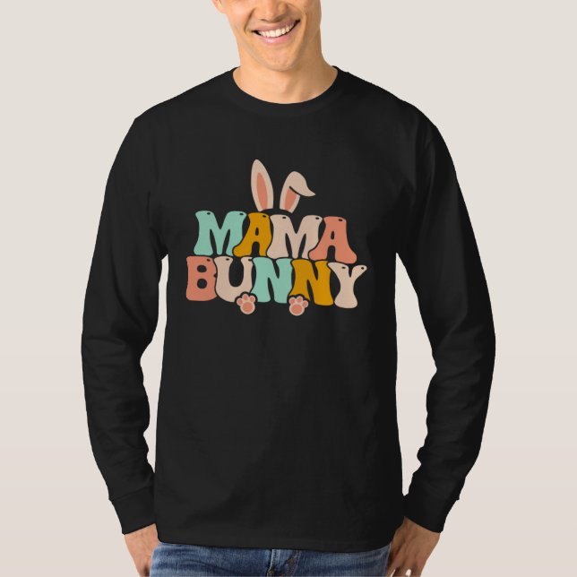 Camiseta Grovy Mama Bunny Pregnancy Annoucement Easter Day  (Frente)