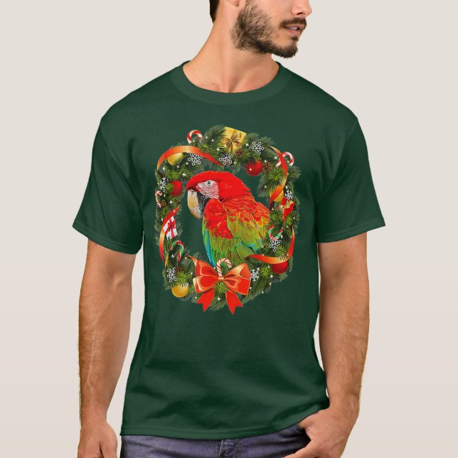 Camiseta Growing Macaw Paprot Wreath de Natal (Frente)