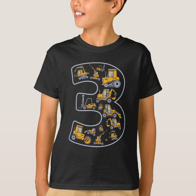 Camiseta grua de aniversário de 3 anos de construção com 3  (Frente)