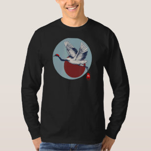Camiseta Grua Vermelha Coroa Japonesa Tsuru Com Bandeira De