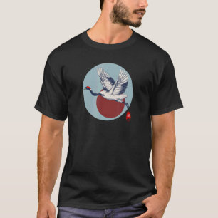 Camiseta Grua Vermelha Coroa Japonesa Tsuru Com Bandeira De