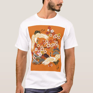 Camiseta Gruas Florais Coloridas Padrão Sakura
