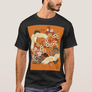 Camiseta Gruas Florais Coloridas Padrão Sakura