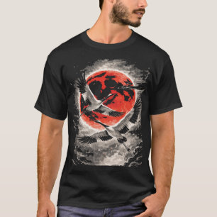 Camiseta Gruas Voando na Lua Vermelha - Arte Japonesa