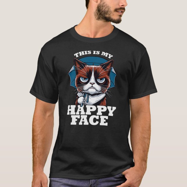Camiseta Grumpy angry Cat This Is My Happy Face Sarcastic (Frente)